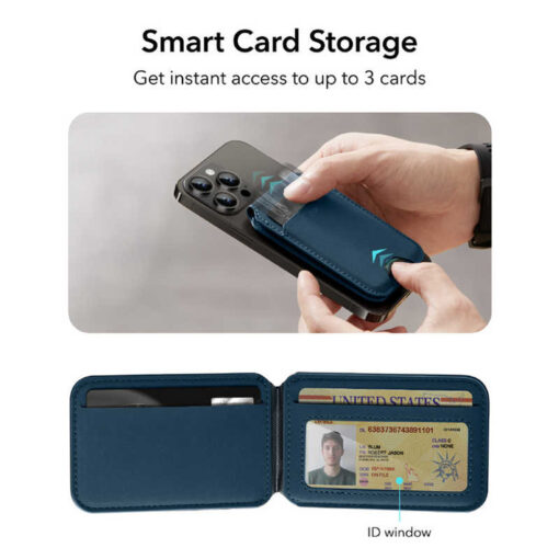 MagSafe kaarditasku ESR Desk Holder Halolock Vegan Leather Wallet Stand Blue Sheepskin 5