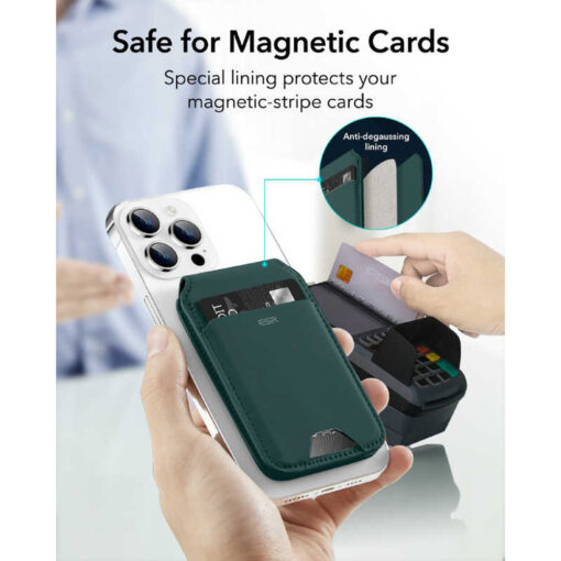 MagSafe kaarditasku ESR Desk Holder Halolock Vegan Leather Wallet Stand Green Suede 1