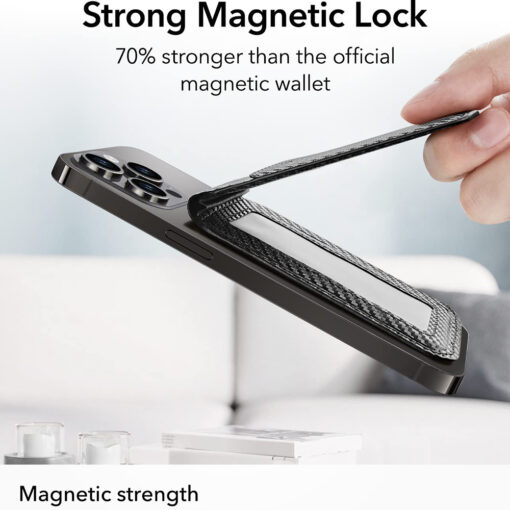 MagSafe kaarditasku ESR Desk Holder Halolock Vegan Leather Wallet Stand Tan Suede 7