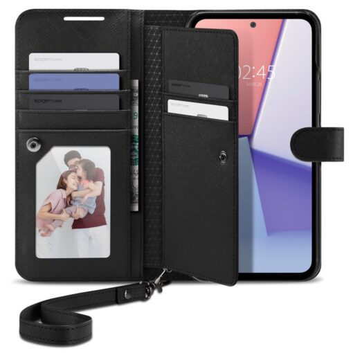 Samsung A54 raamatkaaned Spigen Wallet S Plus kunstnahast must 1