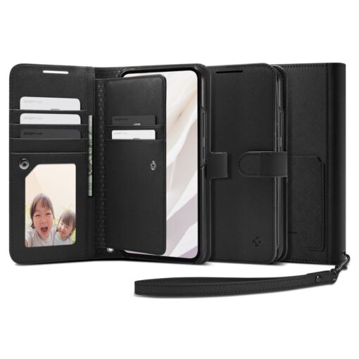 Samsung A54 raamatkaaned Spigen Wallet S Plus kunstnahast must