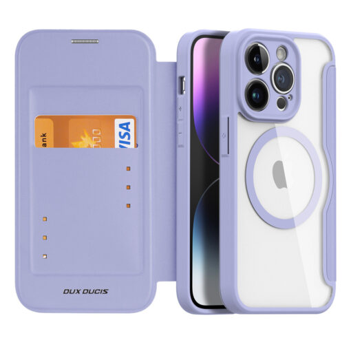 iPhone 14 Pro kaaned okoloogilisest nahast ja silikoonist Dux Ducis Skin X Pro MagSafe Purple 1