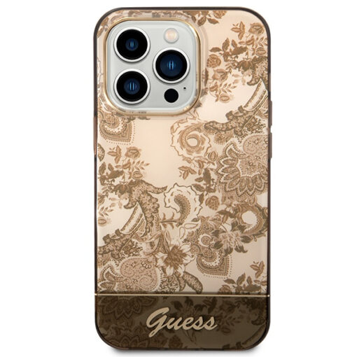 iPhone 14 Pro umbris silikoonist Guess GUHCP14LHGPLHC Porcelain Collection Ochre 2