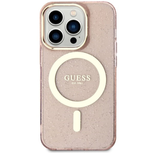 iPhone 14 Pro umbris silikoonist Guess GUHMP14LHCMCGP Glitter Gold MagSafe Pink 2