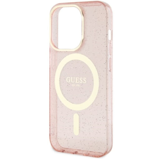 iPhone 14 Pro umbris silikoonist Guess GUHMP14LHCMCGP Glitter Gold MagSafe Pink 5
