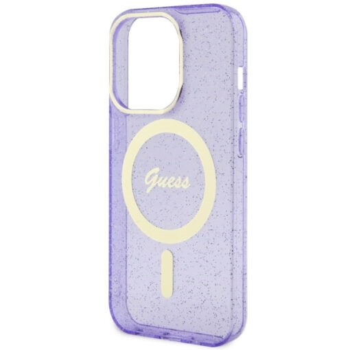 iPhone 14 Pro umbris silikoonist Guess GUHMP14LHCMCGU Glitter Gold MagSafe Purple 5