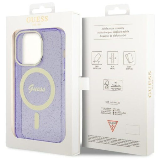 iPhone 14 Pro umbris silikoonist Guess GUHMP14LHCMCGU Glitter Gold MagSafe Purple 7