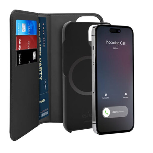 iPhone 14 kaaned kunstnahast ja plastikust PURO Wallet Detachable 2in1 MagSafe Black 1