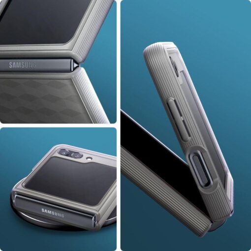 Samsung Z Flip 5 umbris Caseology Parallax plastikust taguse ja silikoonist raamiga hall 2