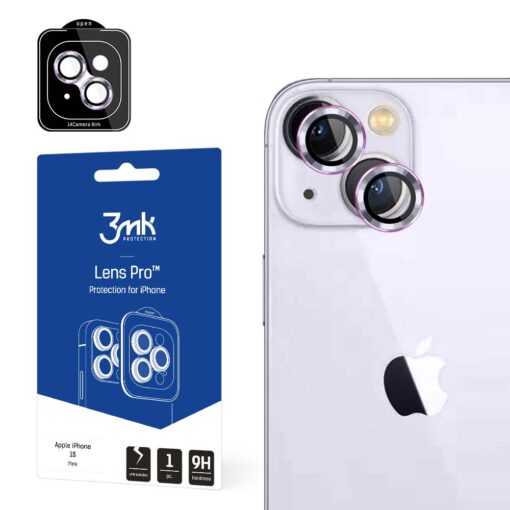 Apple iPhone 15 kaamera kaitseklaas 3mk Lens Protect PRO roosa 1