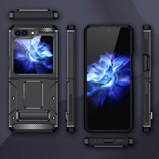 Samsung Z Flip 5 kaaned Hybrid Armor Kickstand plastikust ja silikoonist must 1