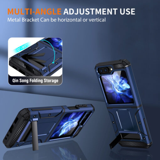 Samsung Z Flip 5 kaaned Hybrid Armor Kickstand plastikust ja silikoonist sinine 3