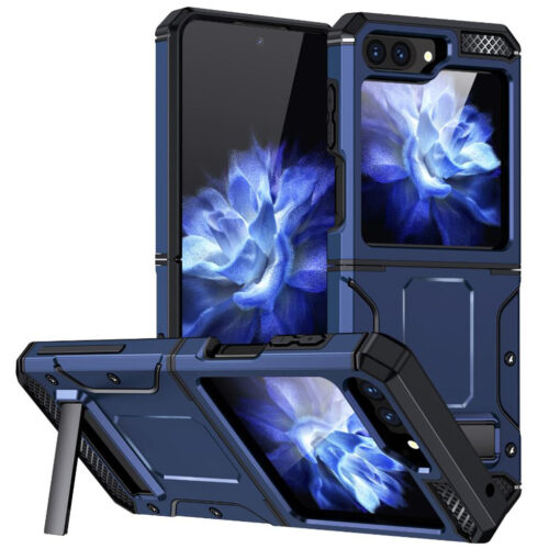 Samsung Z Flip 5 kaaned Hybrid Armor Kickstand plastikust ja silikoonist sinine