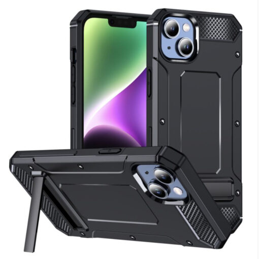 iPhone 14 PLUS kaaned Hybrid Armor Kickstand plastikust ja silikoonist must