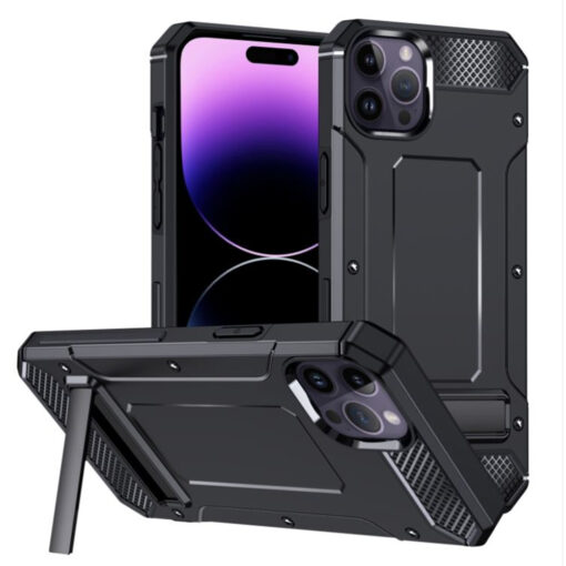 iPhone 14 PRO MAX kaaned Hybrid Armor Kickstand plastikust ja silikoonist must