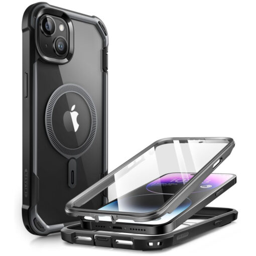 iPhone 15 360 umbris Supcase IBLSN Ares Mag MagSafe plastikust taguse ja silikoonist raamiga must