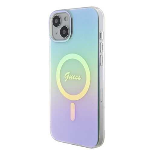 iPhone 15 PLUS umbris Guess GUHMP15MHITSQ plastikust taguse ja silikoonist raamiga turkiissinine 1