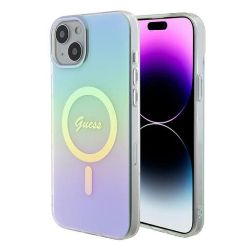 iPhone 15 PLUS umbris Guess GUHMP15MHITSQ plastikust taguse ja silikoonist raamiga turkiissinine