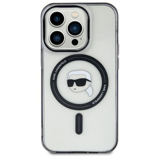 iPhone 15 PLUS umbris Karl Lagerfeld KLHMP15MHKHNOTK kunstnahast taguse ja silikoonist raamiga
