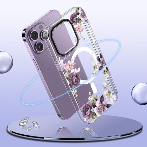 iPhone 15 PLUS umbris MagMood MagSafe plastikust taguse ja silikoonist raamiga spring floral 1