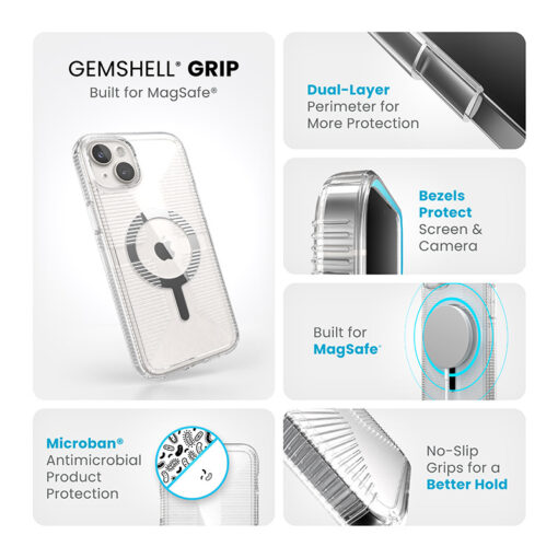 iPhone 15 PLUS umbris Speck Gemshell Grip MagSafe plastikust taguse ja silikoonist raamiga labipaistev 9