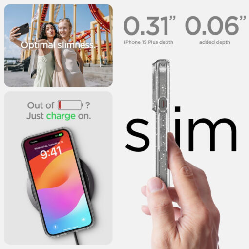 iPhone 15 PLUS umbris Spigen Liquid Crystal silikoonist sadelev labipaistev 11