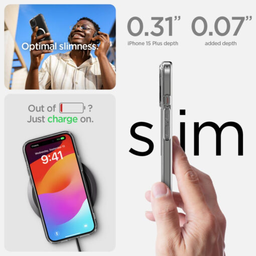 iPhone 15 PLUS umbris Spigen Ultra Hybrid Mag MagSafe plastikust taguse ja silikoonist raamiga valge 11