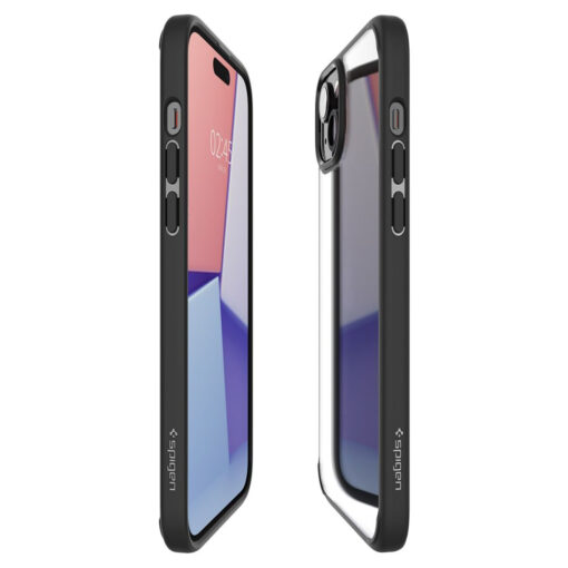 iPhone 15 PLUS umbris Spigen Ultra Hybrid plastikust taguse ja silikoonist raamiga must 8