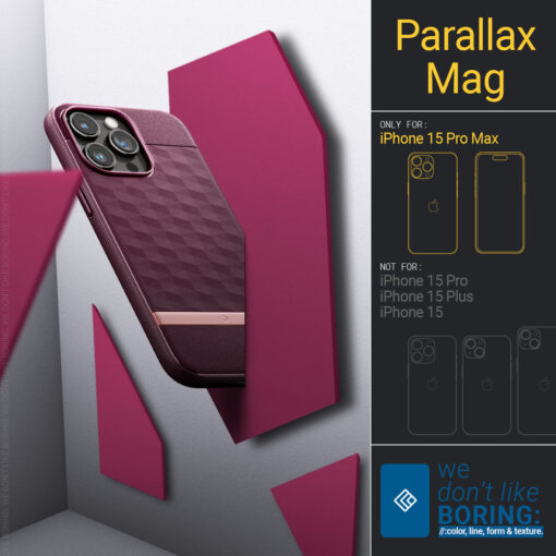 iPhone 15 PRO MAX umbris Caseology Parallax Mag MagSafe plastikust taguse ja silikoonist raamiga burgundia 11