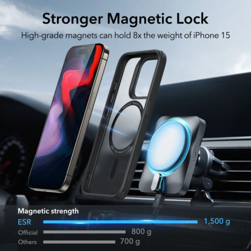 iPhone 15 PRO MAX umbris ESR Classic Hybrid HaloLock Magsafe plastikust taguse ja silikoonist raamiga must 7
