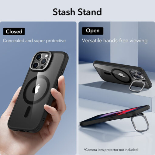 iPhone 15 PRO MAX umbris ESR Classic Kickstand Halolock Magsafe plastikust taguse ja silikoonist raamiga must 5