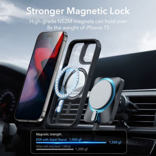 iPhone 15 PRO MAX umbris ESR Classic Kickstand Halolock Magsafe plastikust taguse ja silikoonist raamiga must 7