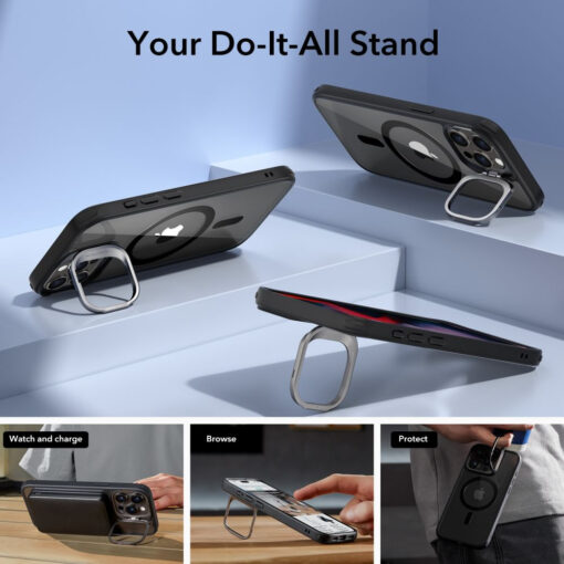 iPhone 15 PRO MAX umbris ESR Classic Kickstand Halolock Magsafe plastikust taguse ja silikoonist raamiga must 8
