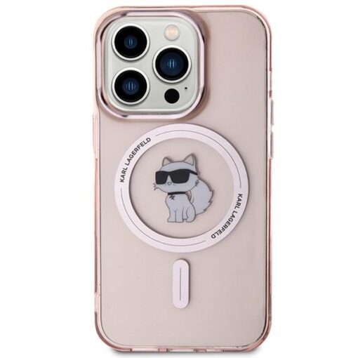 iPhone 15 PRO MAX umbris Karl Lagerfeld IML Choupette MagSafe silikoonist roosa 2