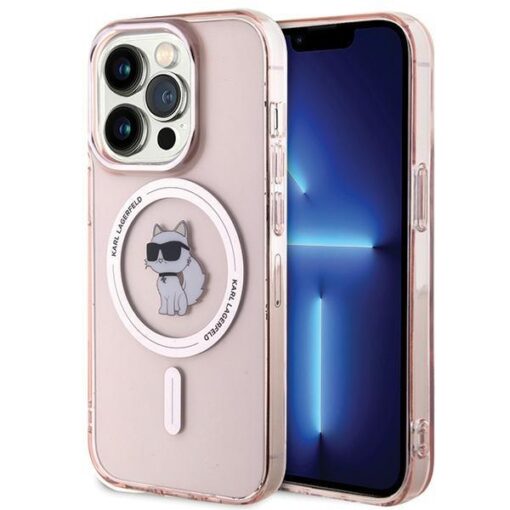 iPhone 15 PRO MAX umbris Karl Lagerfeld IML Choupette MagSafe silikoonist roosa