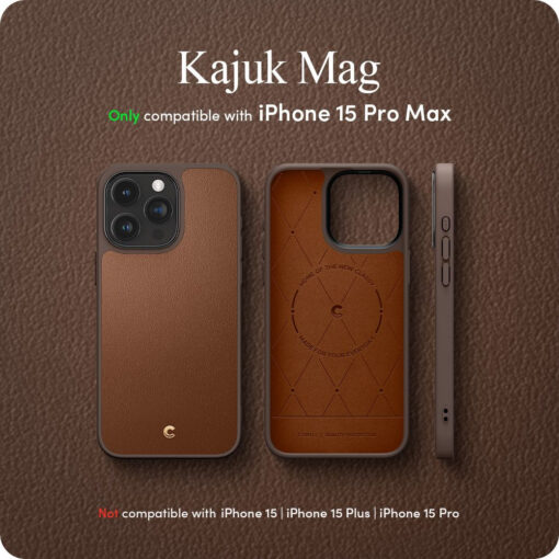 iPhone 15 PRO MAX umbris Spigen Cyrill Kajuk Mag MagSafe oko nahast taguse ja silikoonist raamiga pruun 14