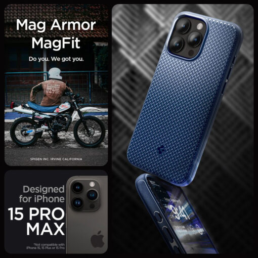iPhone 15 PRO MAX umbris Spigen Mag Armor MagSafe plastikust taguse ja silikoonist raamiga sinine 8