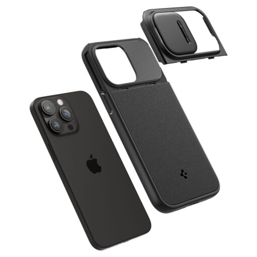 iPhone 15 PRO MAX umbris Spigen Optik Armor Mag MagSafe plastikust taguse ja silikoonist raamiga must 11