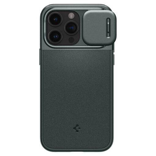 iPhone 15 PRO MAX umbris Spigen Optik Armor Mag MagSafe plastikust taguse ja silikoonist raamiga roheline 3