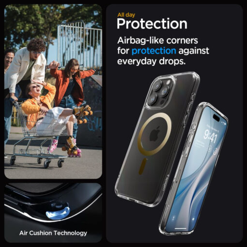 iPhone 15 PRO MAX umbris Spigen Ultra Hybrid Mag MagSafe plastikust taguse ja silikoonist raamiga kuldne 12