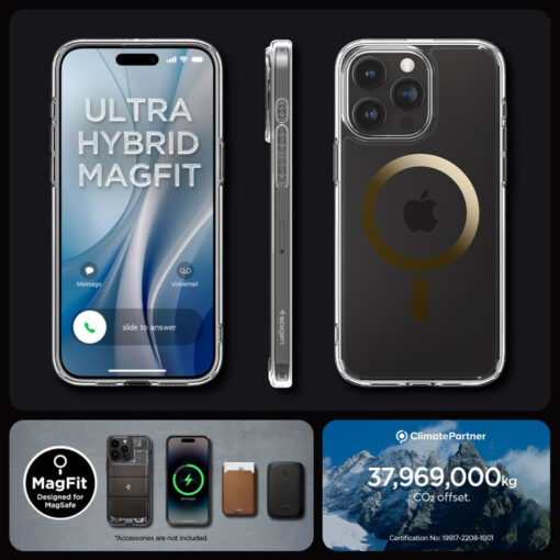 iPhone 15 PRO MAX umbris Spigen Ultra Hybrid Mag MagSafe plastikust taguse ja silikoonist raamiga kuldne 15