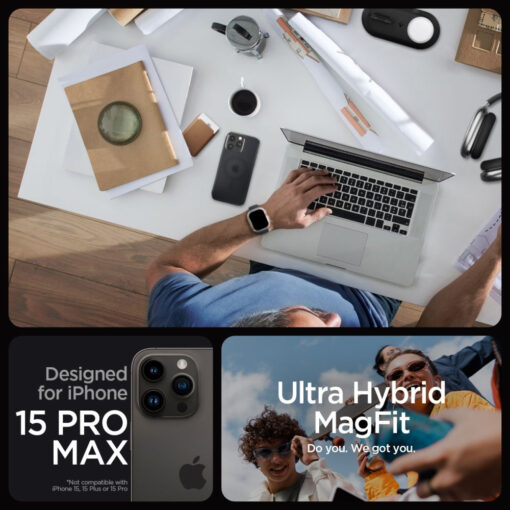 iPhone 15 PRO MAX umbris Spigen Ultra Hybrid Mag MagSafe plastikust taguse ja silikoonist raamiga must 9