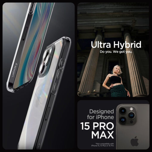 iPhone 15 PRO MAX umbris Spigen Ultra Hybrid plastikust taguse ja silikoonist raamiga labipaistev 9 1