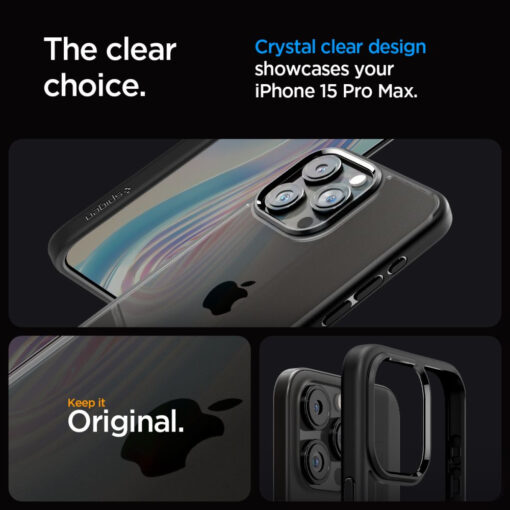 iPhone 15 PRO MAX umbris Spigen Ultra Hybrid plastikust taguse ja silikoonist raamiga must 10