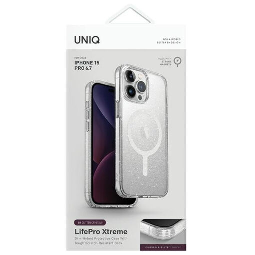 iPhone 15 PRO MAX umbris UNIQ LifePro Xtreme plastikust taguse ja silikoonist raamiga sadelev labipaistev 1