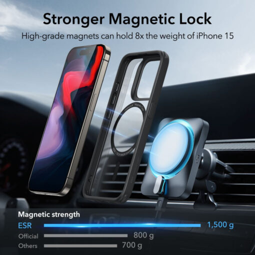 iPhone 15 PRO umbris ESR Classic Hybrid HaloLock Magsafe plastikust taguse ja silikoonist raamiga must 7