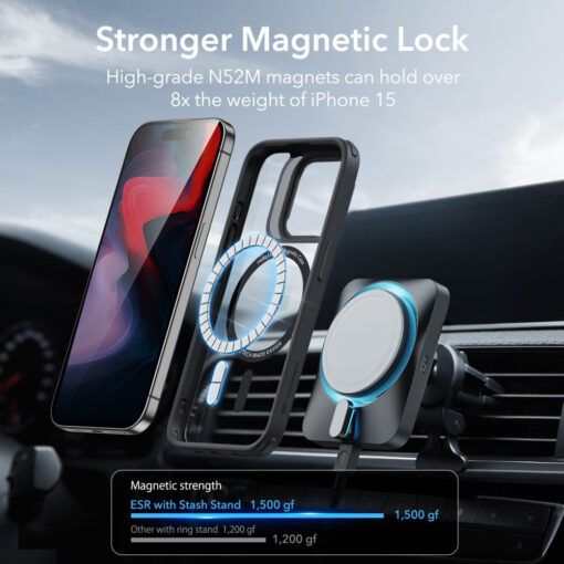 iPhone 15 PRO umbris ESR Classic Kickstand Halolock Magsafe plastikust taguse ja silikoonist raamiga must 7