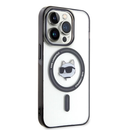 iPhone 15 PRO umbris Karl Lagerfeld KLHMP15LHCHNOTK kunstnahast taguse ja silikoonist raamiga 3
