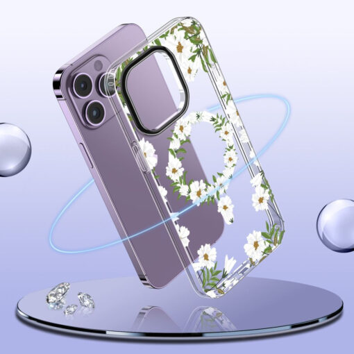 iPhone 15 PRO umbris MagMood MagSafe plastikust taguse ja silikoonist raamiga spring daisy 1