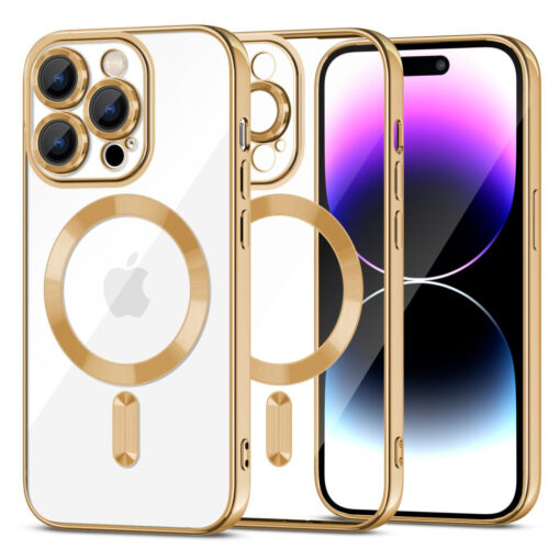iPhone 15 PRO umbris Magshine Magsafe plastikust taguse ja silikoonist raamiga kuldne